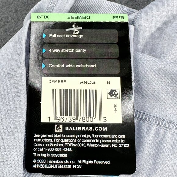 Bali Women's Size XL 8 Panty Brief One Smooth U Stretch Gray New With Tags - Picture 4 of 10
